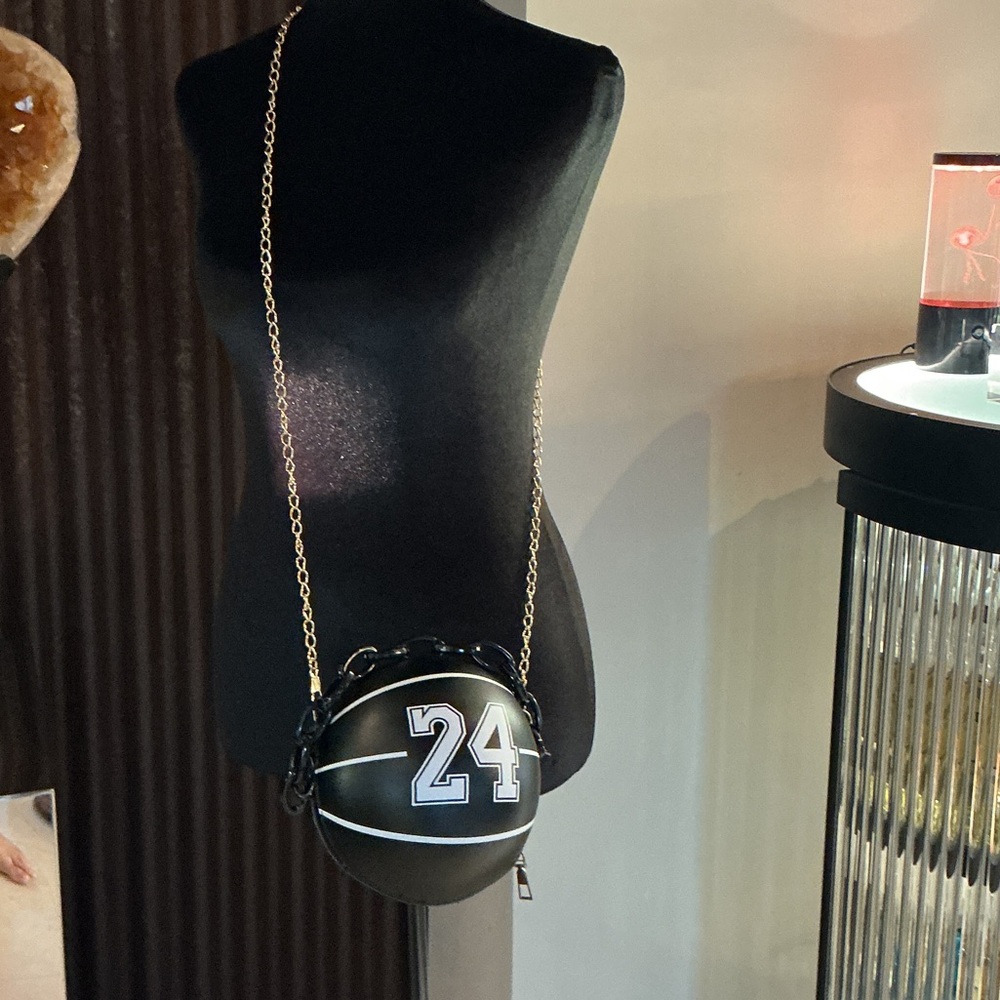 Black Number 24 Basketball Crossbody Bag with Gold Chain